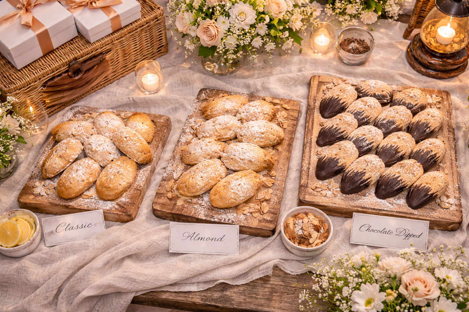 Styled table spread with pastries and serving pieces